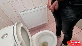 Uncircumcised Cock Pees on the Station Toilet