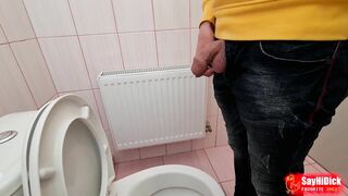 Uncircumcised Cock Pees on the Station Toilet