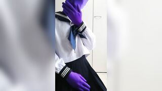 Japanese Zentai Crossdresser taking off Sailorset School Uniform